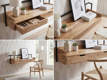 Wandbureau Acacia Massief Hout 120cm met 2 Lades