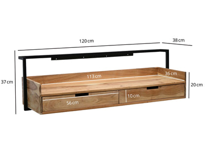 Wandbureau Acacia Massief Hout 120cm met 2 Lades