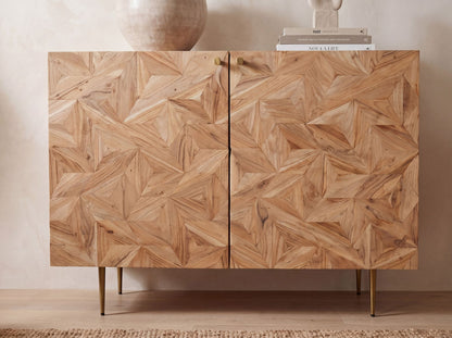 Barkast Acacia Massief Hout 90cm Natuur met Wijnrek - Design Huisbar met Glashouder