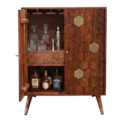 Barkast Acacia Massief Hout 75x96cm Bar Meubel met Honingraat Patroon
