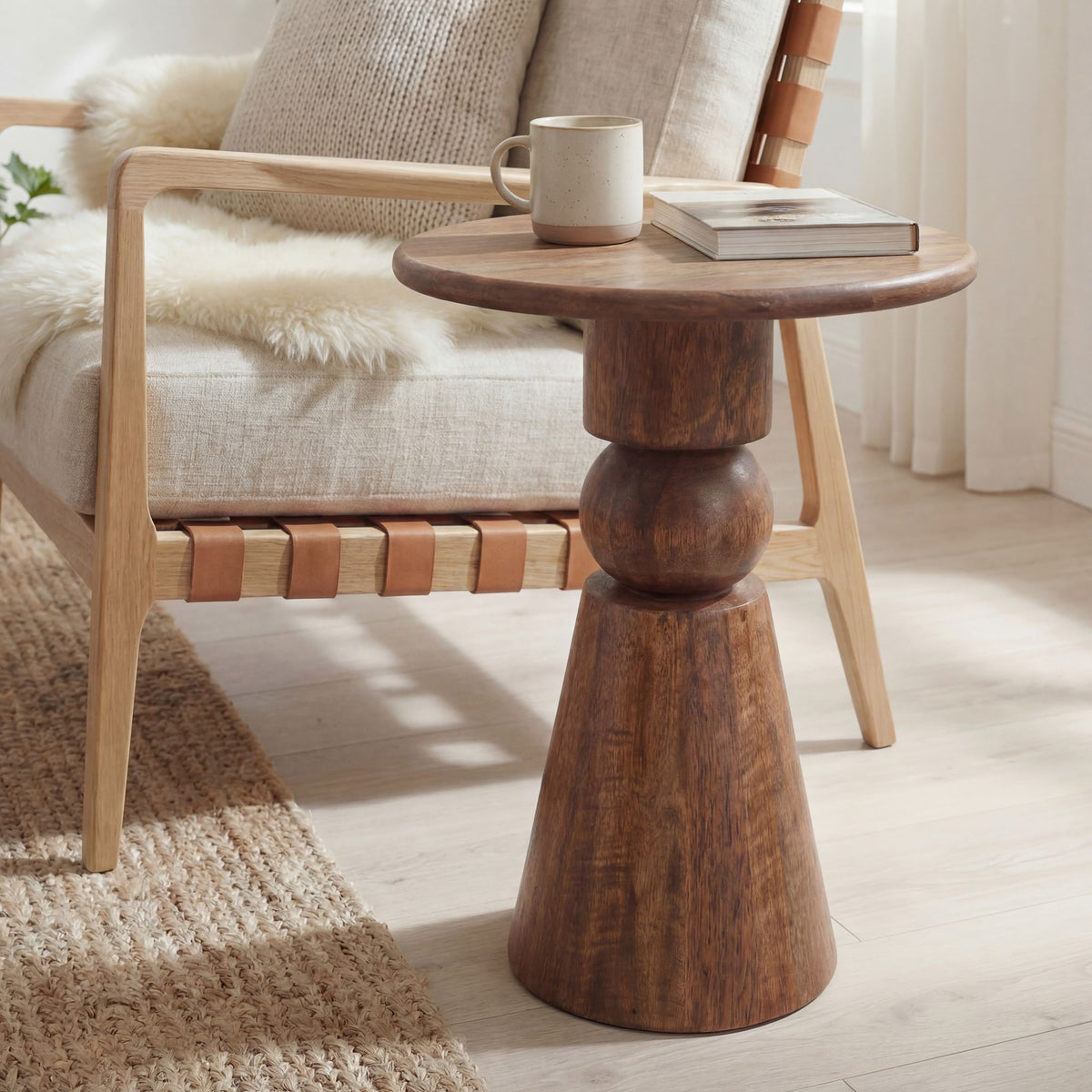 Bijzettafel Mango Massief Hout Bruin 35cm - Design Bijzettafel Hout