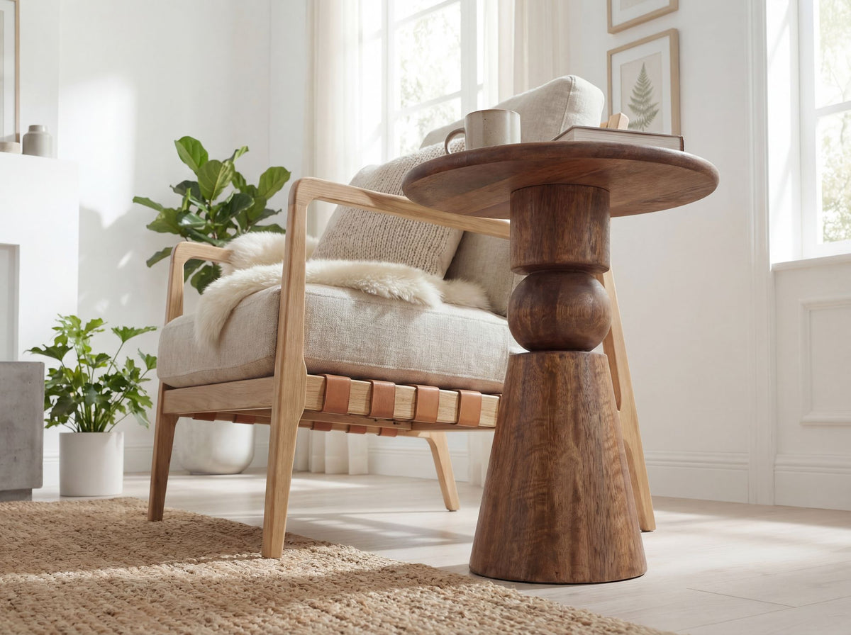 Bijzettafel Mango Massief Hout Bruin 35cm - Design Bijzettafel Hout