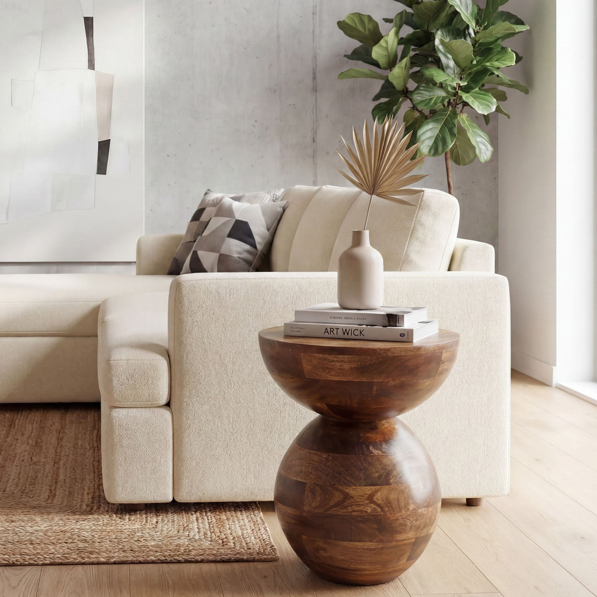 Bijzettafel Mango Massief Hout 35cm Natuur Rond - Design Salontafel