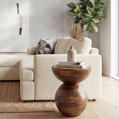 Bijzettafel Mango Massief Hout 35cm Natuur Rond - Design Salontafel