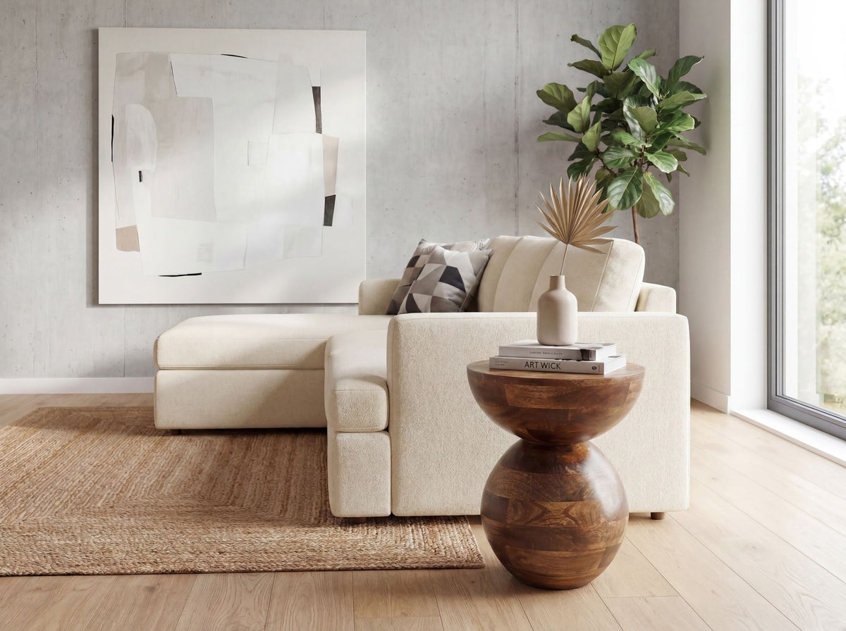Bijzettafel Mango Massief Hout 35cm Natuur Rond - Design Salontafel