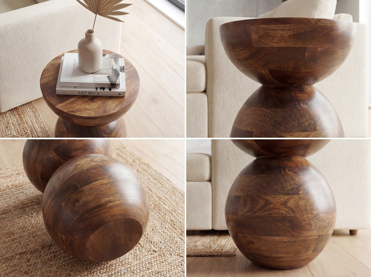 Bijzettafel Mango Massief Hout 35cm Natuur Rond - Design Salontafel