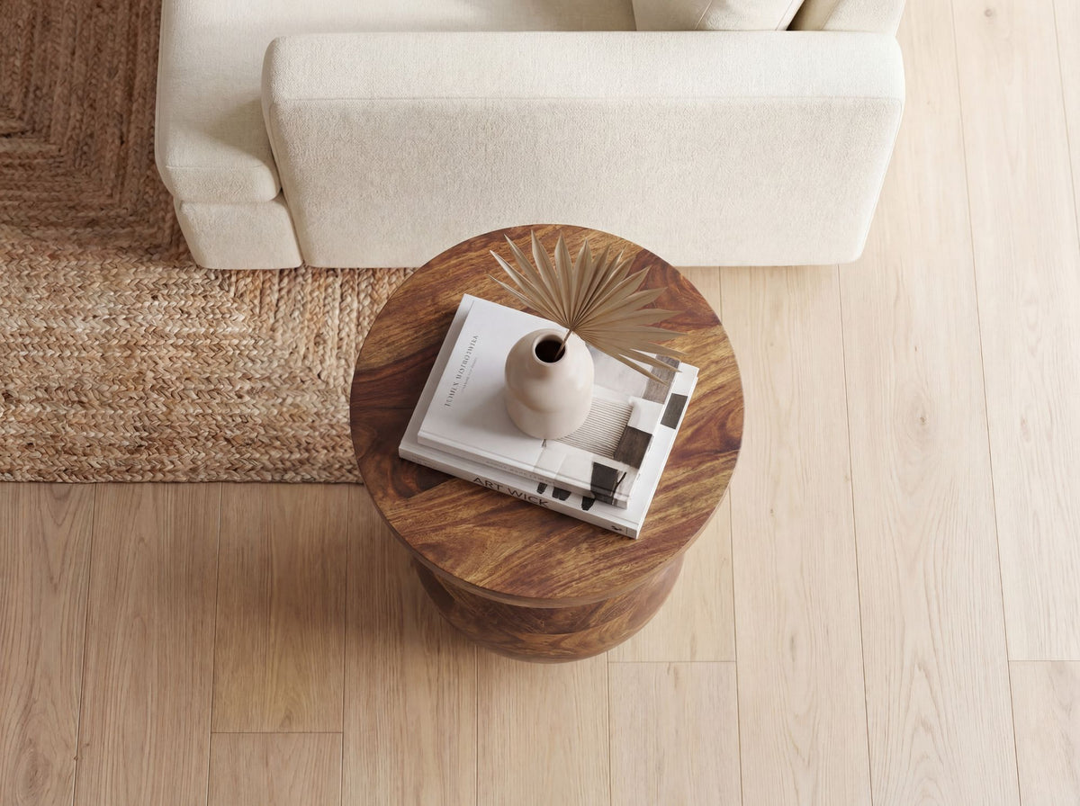 Bijzettafel Mango Massief Hout 35cm Natuur Rond - Design Salontafel