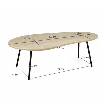 Salontafel niervorm Mangohout massief white wash 122 cm