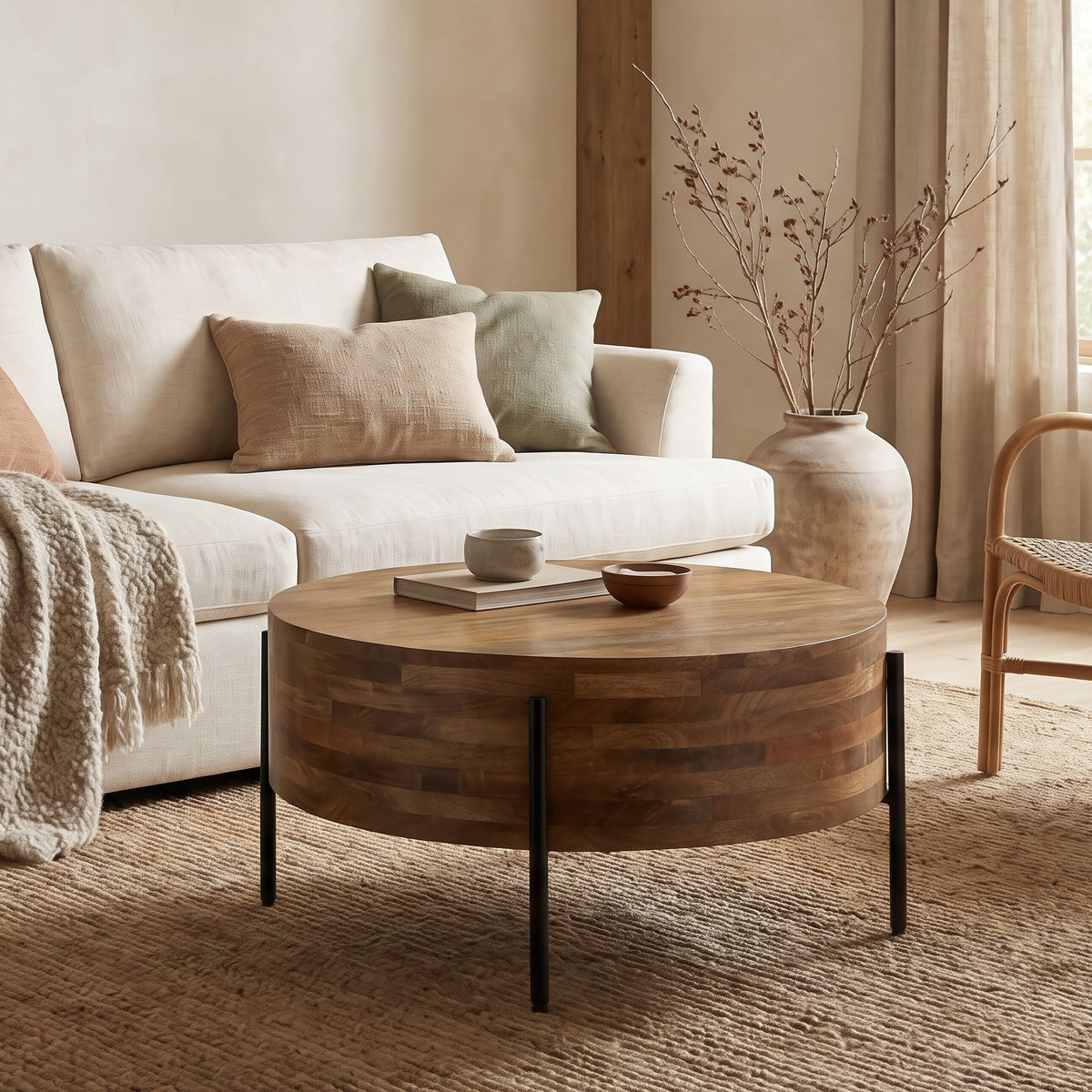 Salontafel 70cm Massief Mango Hout - Ronde Woonkamertafel