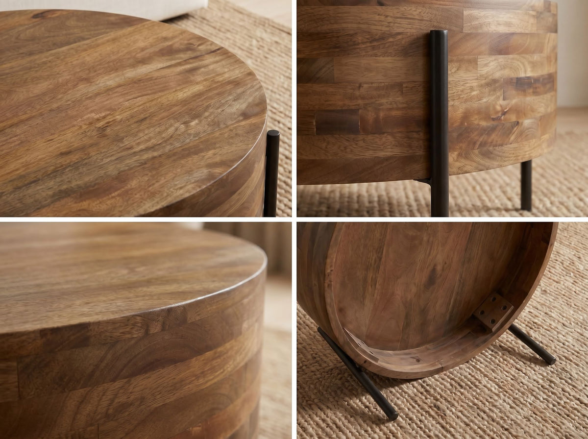 Salontafel 70cm Massief Mango Hout - Ronde Woonkamertafel