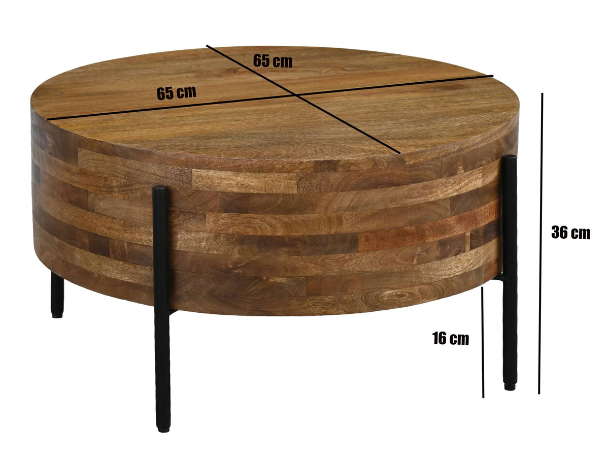 Salontafel 70cm Massief Mango Hout - Ronde Woonkamertafel