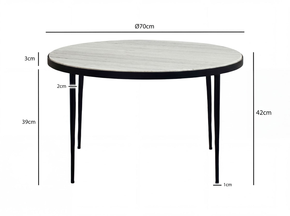 Salontafel Metaal met wit Toronto Marmer Tafelblad 70cm rond