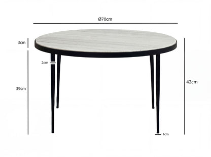 Salontafel Metaal met wit Toronto Marmer Tafelblad 70cm rond