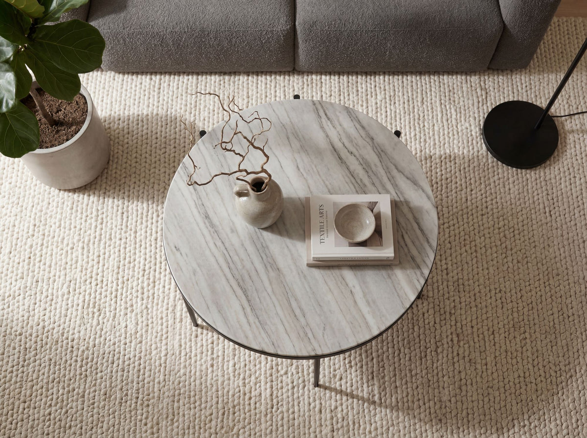 Salontafel Metaal met wit Toronto Marmer Tafelblad 70cm rond
