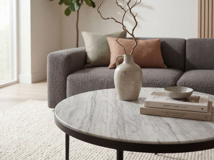 Salontafel Metaal met wit Toronto Marmer Tafelblad 70cm rond