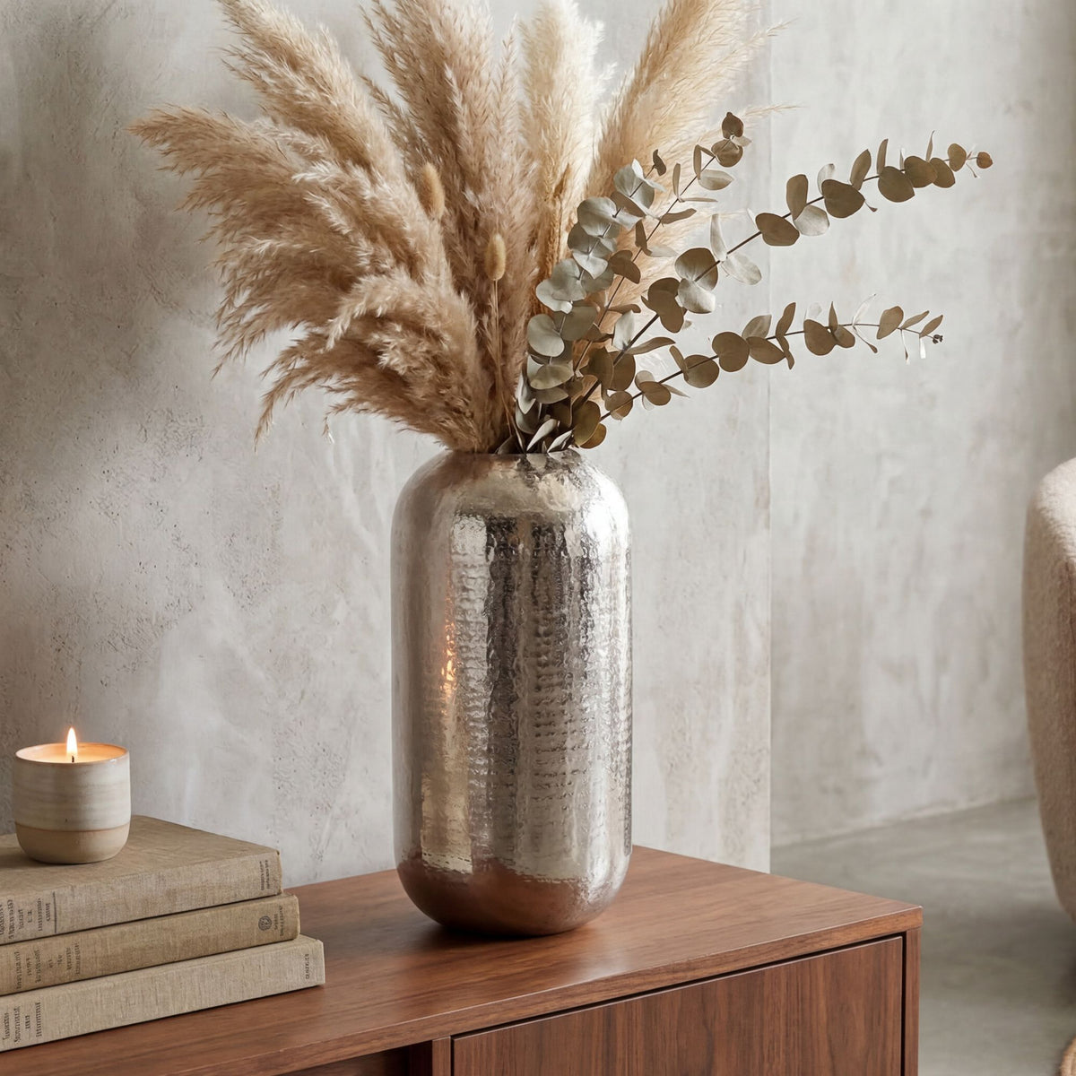 Decoratieve Vaas Aluminium 45cm Zilver - Grote Staande Vaas