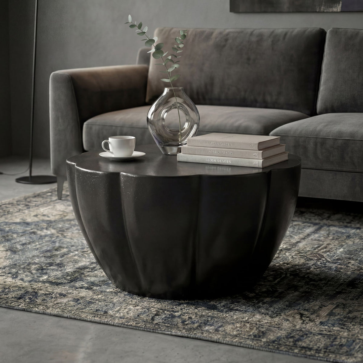 Salontafel Aluminium 60cm Bloesemvorm Zwart - Ronde Woonkamertafel