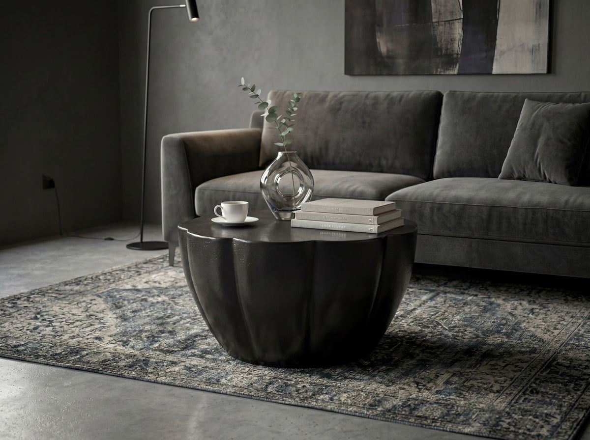 Salontafel Aluminium 60cm Bloesemvorm Zwart - Ronde Woonkamertafel