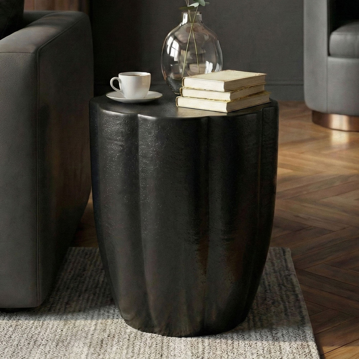Bijzettafel Aluminium Zwart 41cm Ronde Aanrechttafel