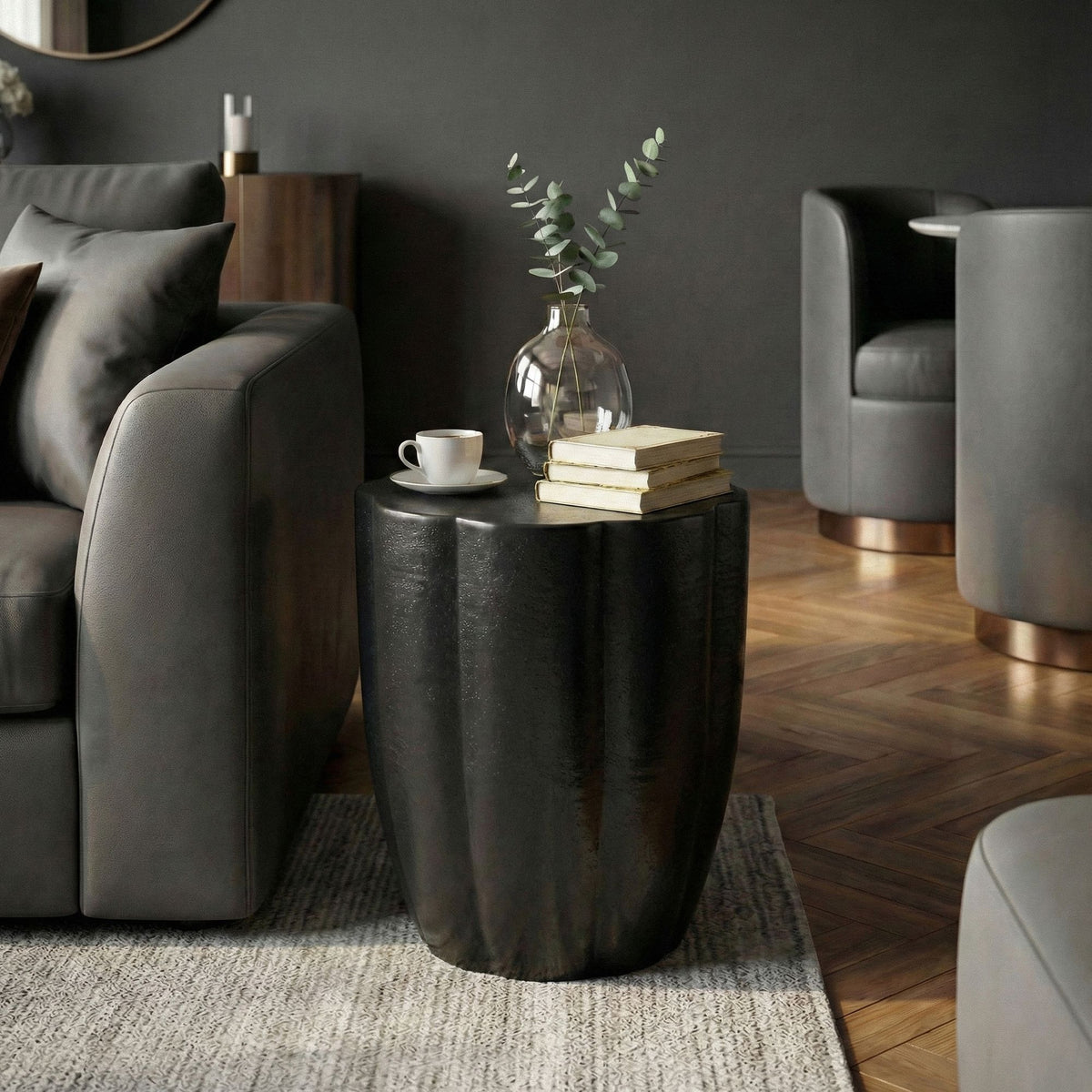 Bijzettafel Aluminium Zwart 41cm Ronde Aanrechttafel