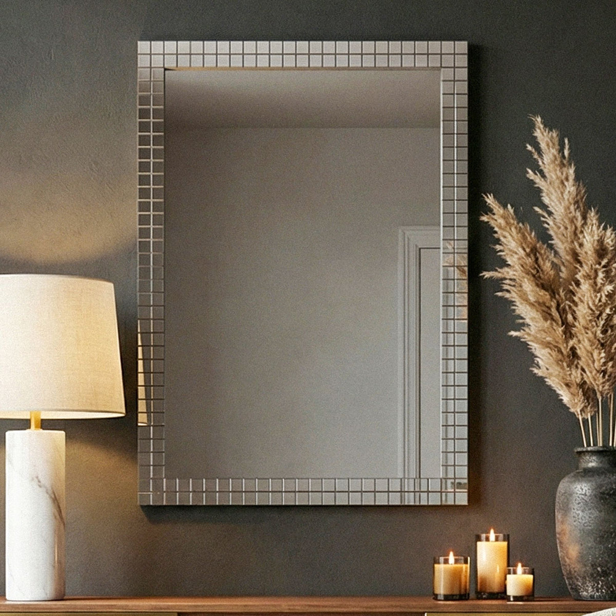 Wandspiegel 60x90 cm met mozaïeklijst - Rechthoekige Spiegel