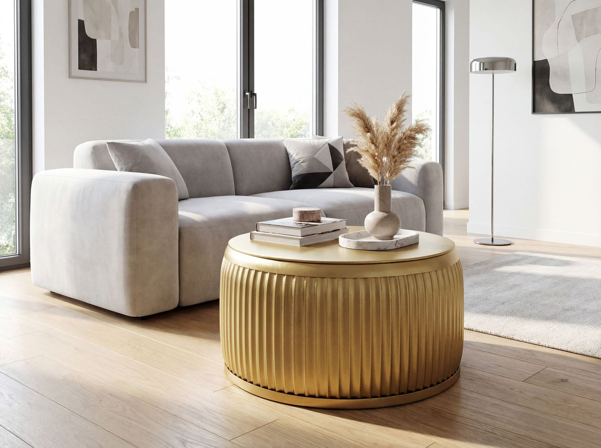 Salontafel Metaal Rond 60cm Goud met afneembaar tafelblad