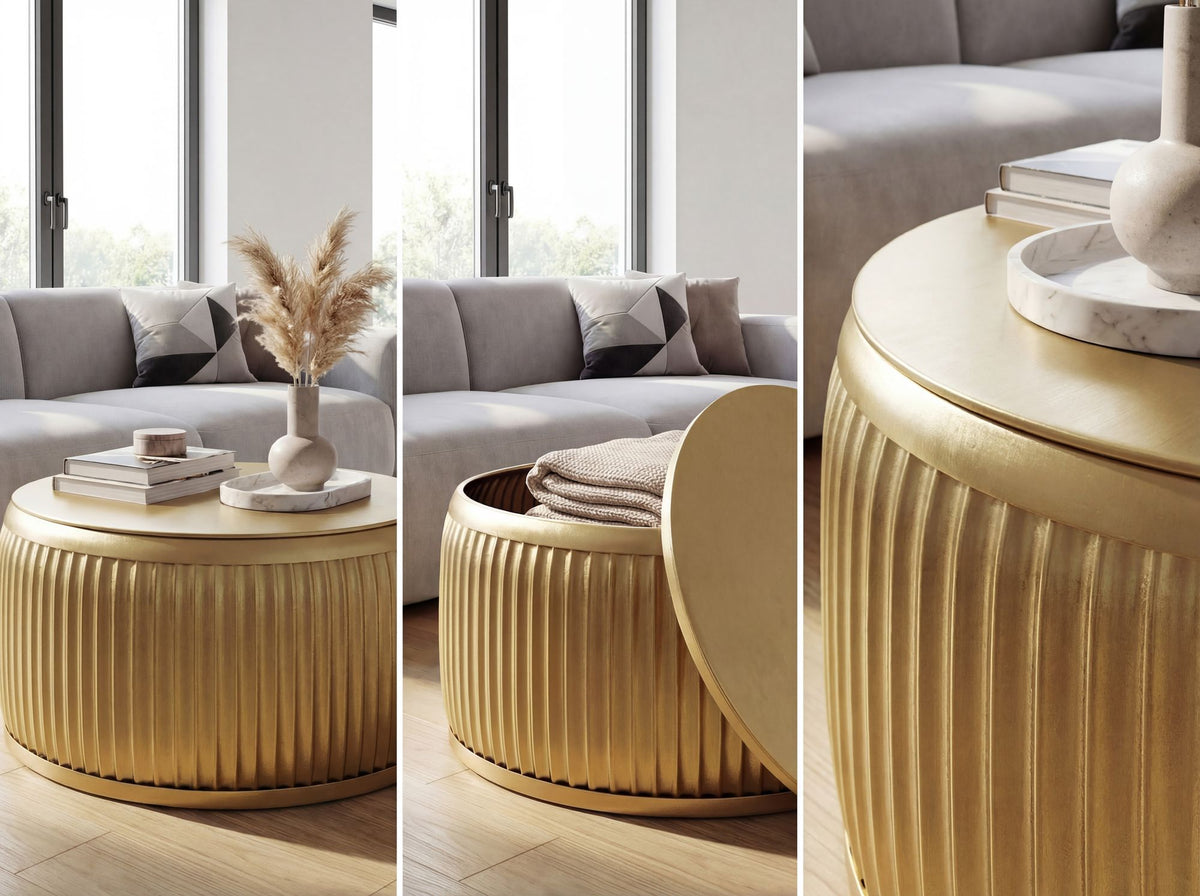 Salontafel Metaal Rond 60cm Goud met afneembaar tafelblad