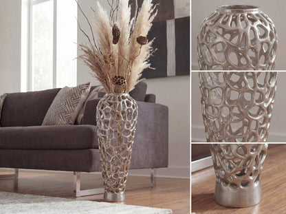 Vloervaas Aluminium 85cm Zilver - Design Bloemenvaas Groot
