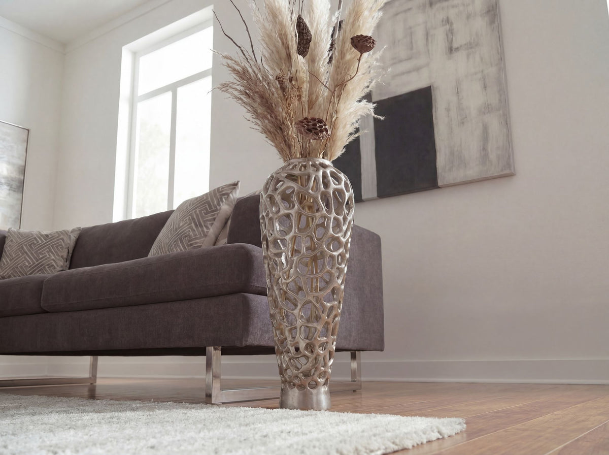 Vloervaas Aluminium 85cm Zilver - Design Bloemenvaas Groot
