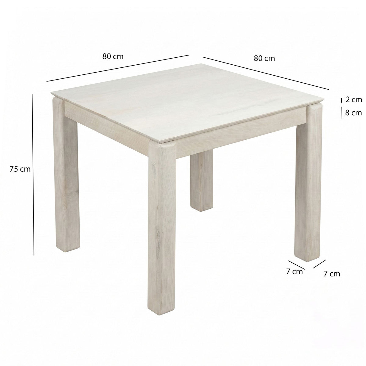 Eettafel Massief Hout Mango 80x80 cm White Wash