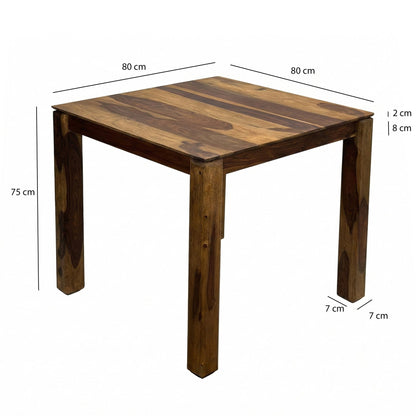 Eettafel Massief Hout Sheesham 80x80 cm Donkerbruin