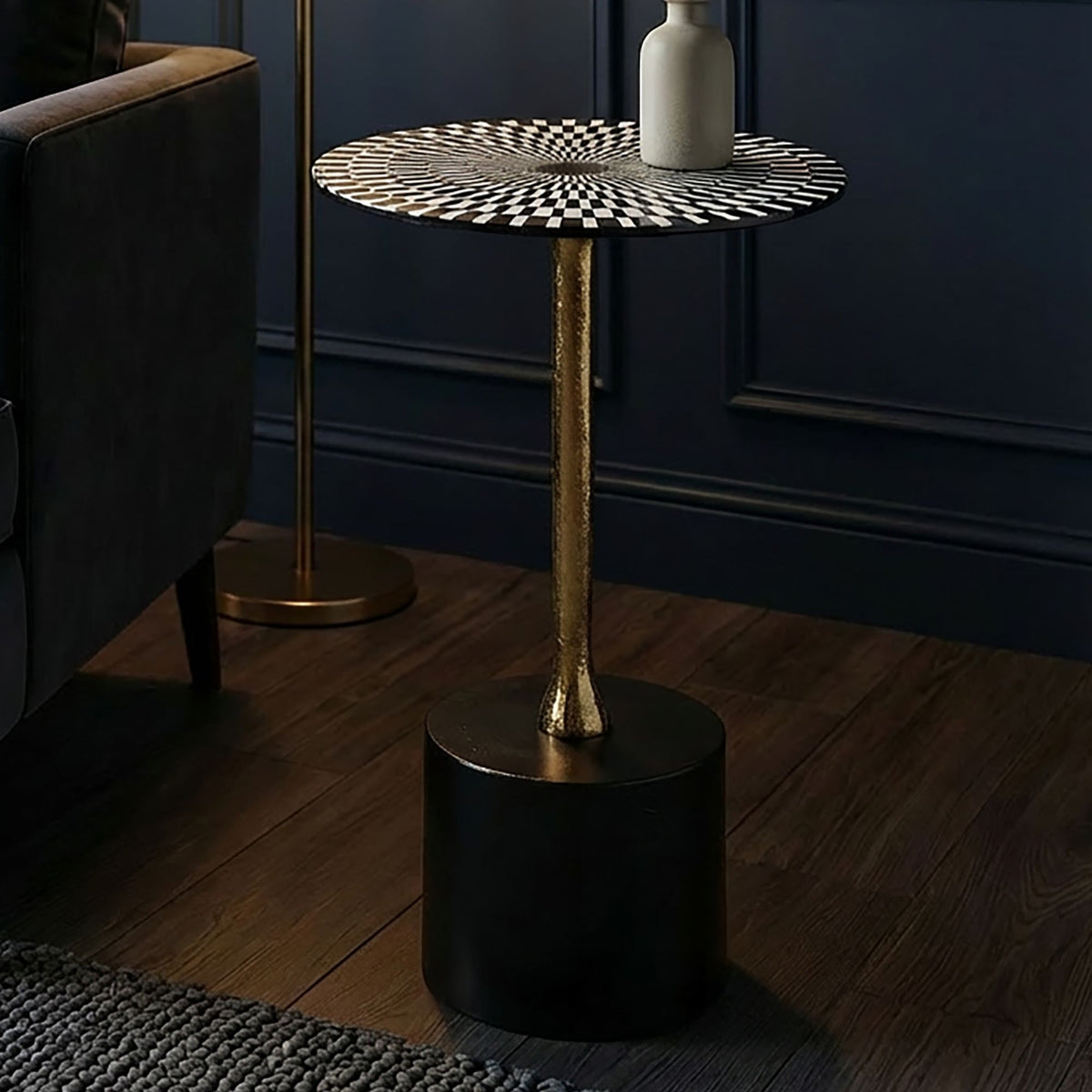 Bijzettafel Aluminium 49cm Op-Art-Patroon - Kleine ronde