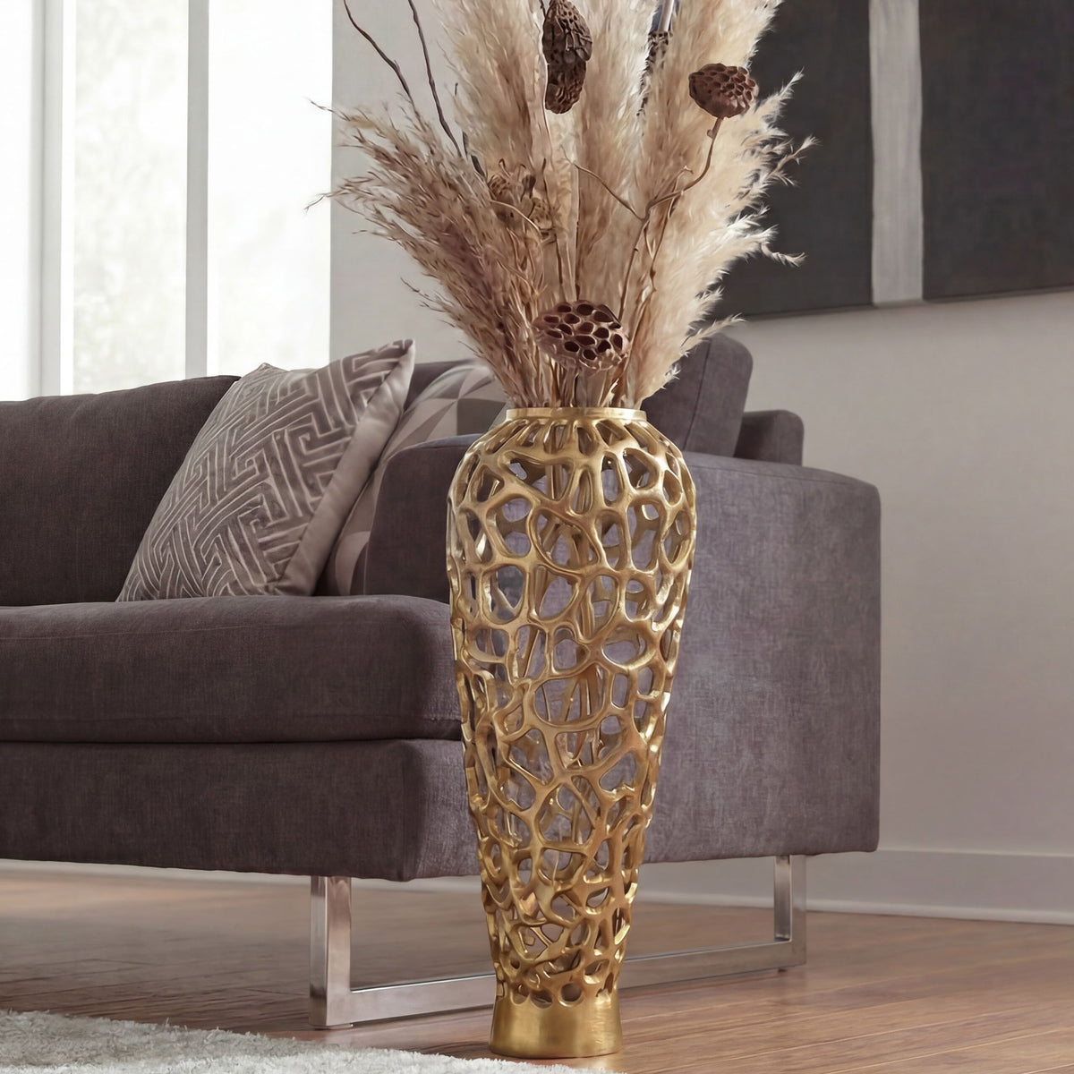 Vloervaas Aluminium 85cm Goud - Design Bloemenvaas Groot