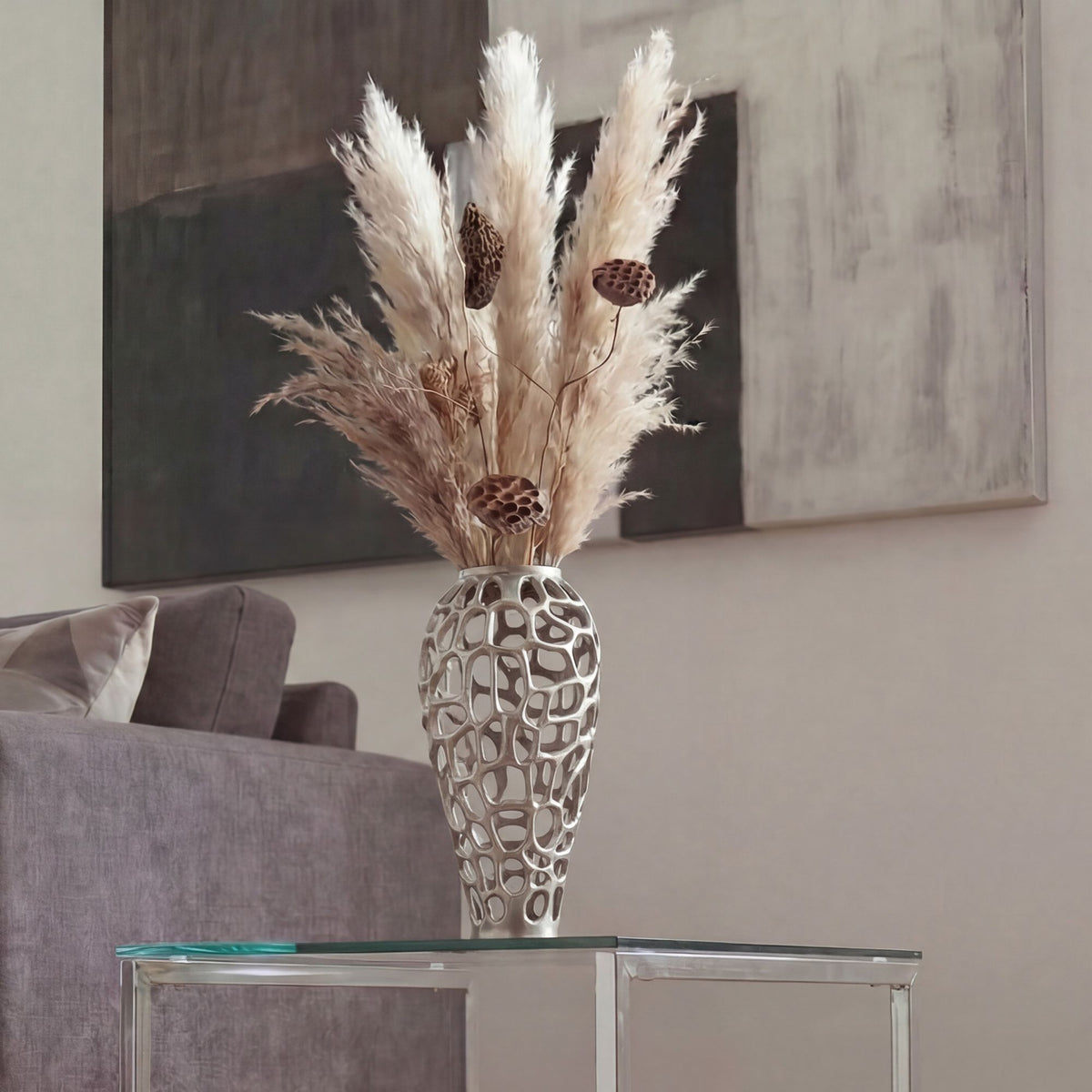 Decoratieve Vaas Aluminium 45cm Zilver - Design Bloemenvaas Groot
