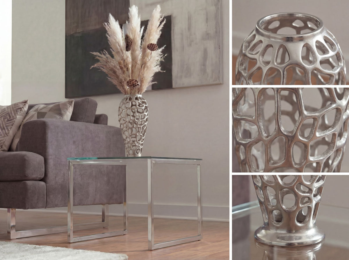 Decoratieve Vaas Aluminium 45cm Zilver - Design Bloemenvaas Groot