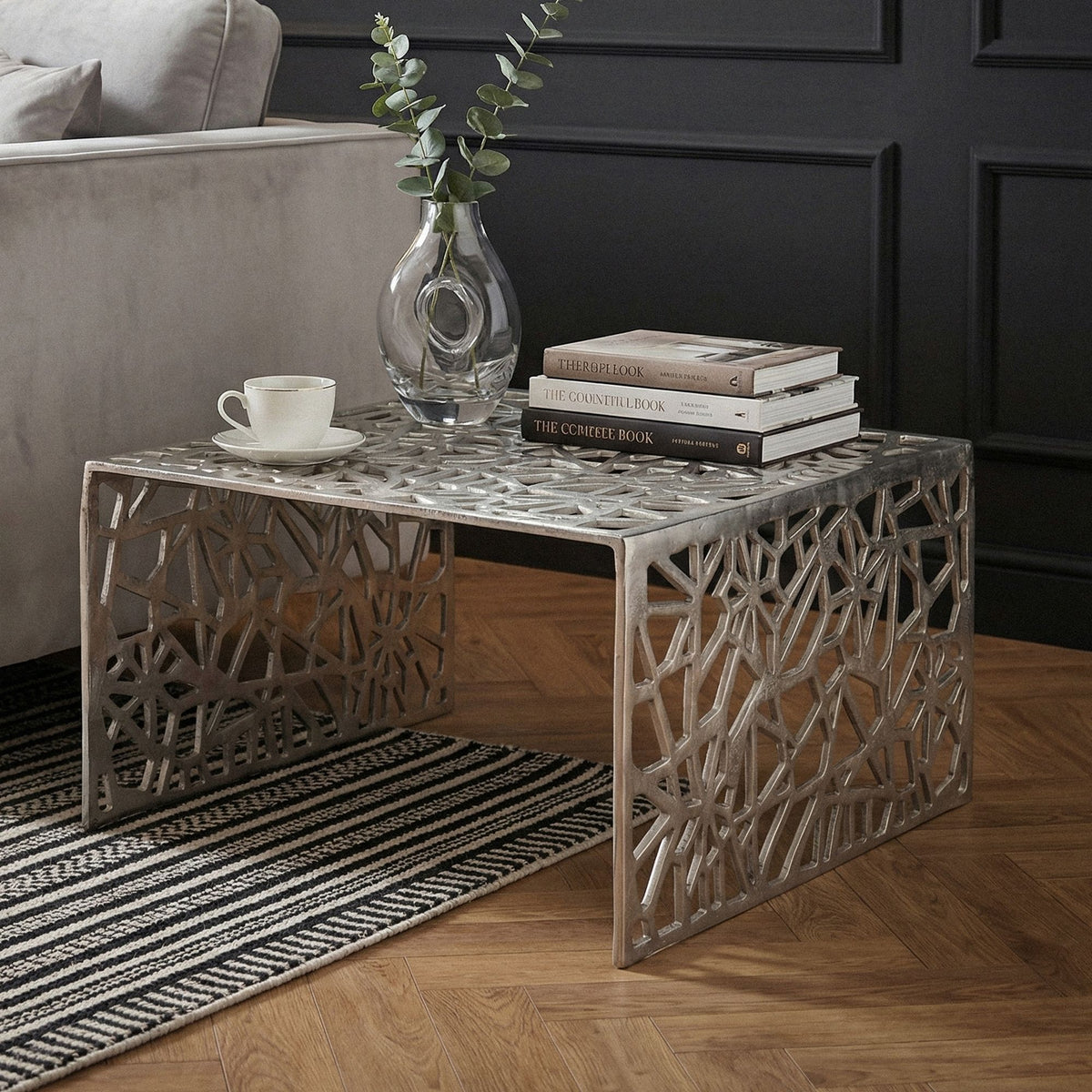 Salontafel Aluminium Zilver 60cm Vierkante Sofatafel