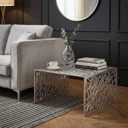 Salontafel Aluminium Zilver 60cm Vierkante Sofatafel