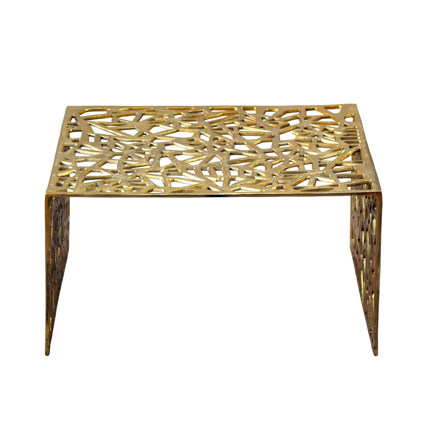 WOHNLING Salontafel, Aluminium, Goud, 60 cm, Vierkante bijzettafel, Metaal - Moderne aluminium woonkamertafel met patroon - Lage designtafel - Loungetafel, bijzettafel, handgemaakt