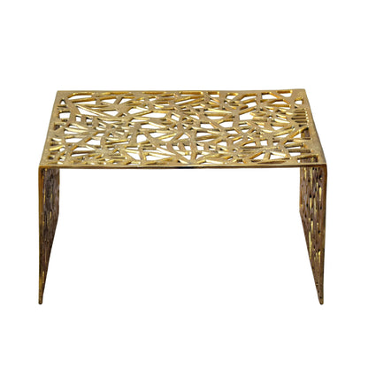 WOHNLING Salontafel, Aluminium, Goud, 60 cm, Vierkante bijzettafel, Metaal - Moderne aluminium woonkamertafel met patroon - Lage designtafel - Loungetafel, bijzettafel, handgemaakt