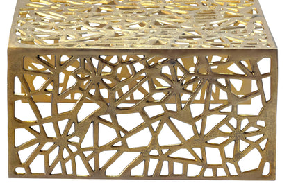 WOHNLING Salontafel, Aluminium, Goud, 60 cm, Vierkante bijzettafel, Metaal - Moderne aluminium woonkamertafel met patroon - Lage designtafel - Loungetafel, bijzettafel, handgemaakt