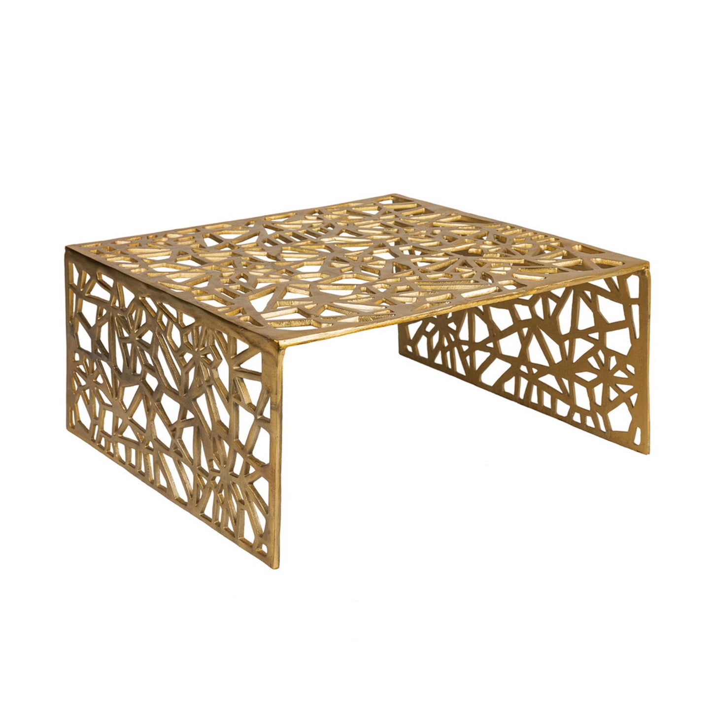 WOHNLING Salontafel, Aluminium, Goud, 60 cm, Vierkante bijzettafel, Metaal - Moderne aluminium woonkamertafel met patroon - Lage designtafel - Loungetafel, bijzettafel, handgemaakt