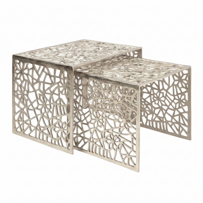 2-delige set salontafels aluminium zilver - Design bijzettafel set