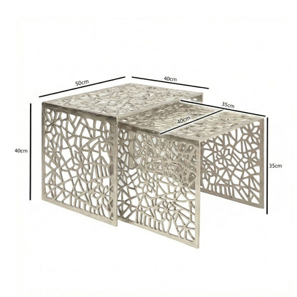 2-delige set salontafels aluminium zilver - Design bijzettafel set