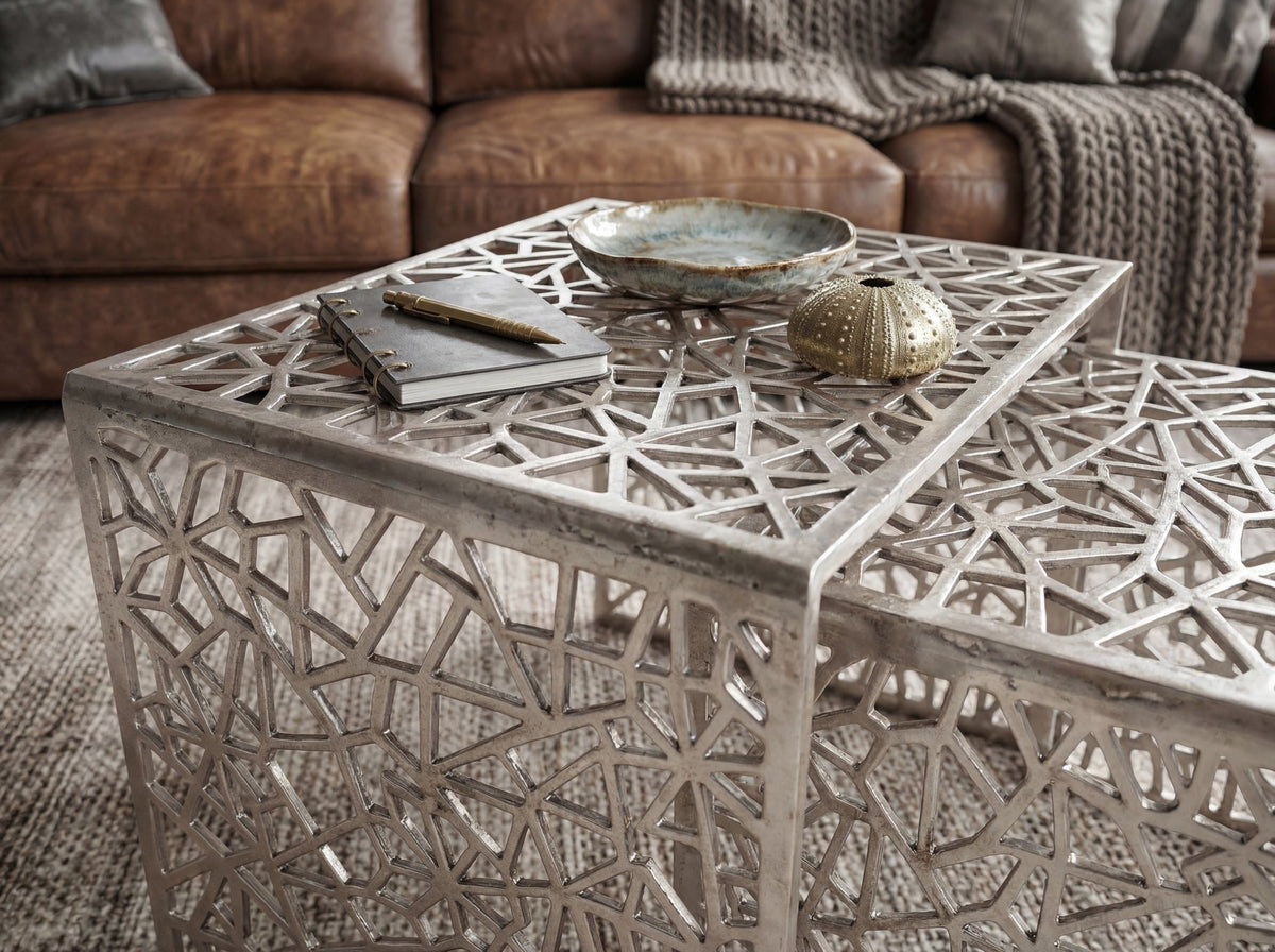 2-delige set salontafels aluminium zilver - Design bijzettafel set
