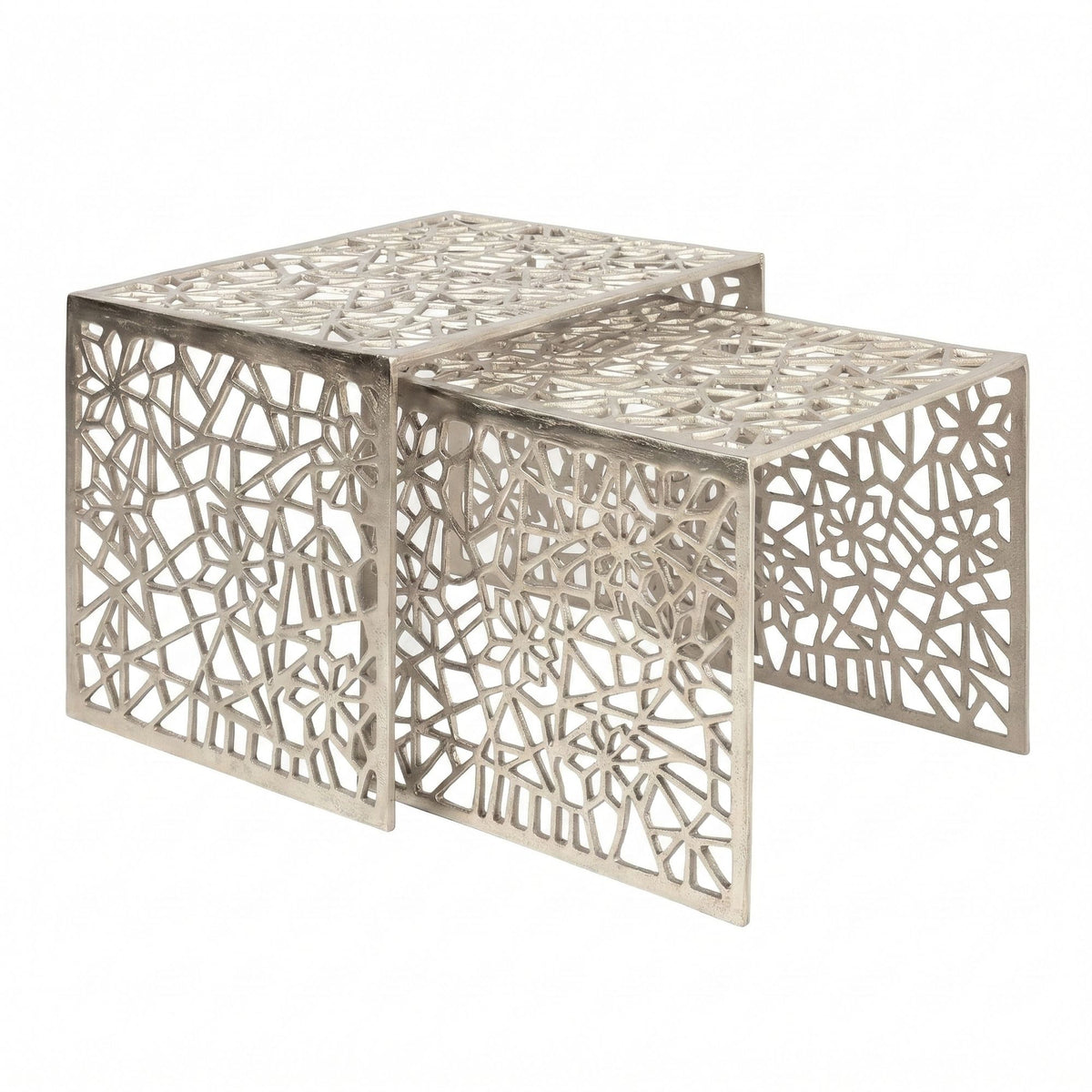 2-delige set salontafels aluminium zilver - Design bijzettafel set