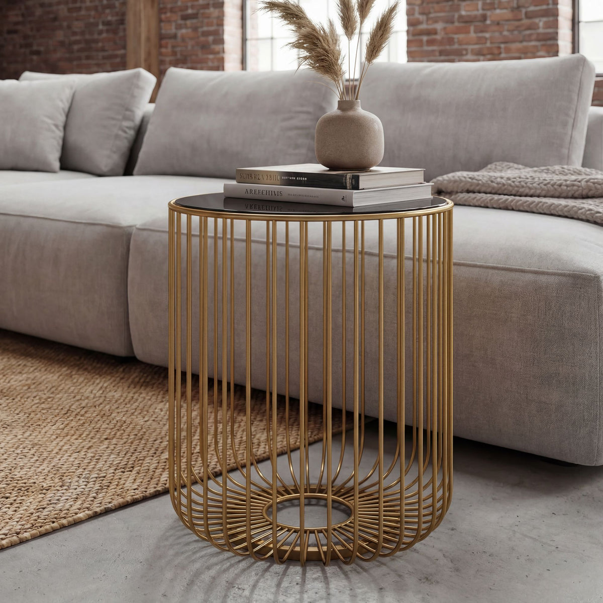 Bijzettafel Glas Metaal 40cm Goud Rond - Moderne Bijzettafel