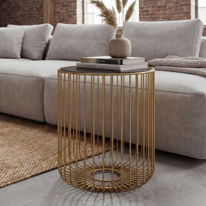 Bijzettafel Glas Metaal 40cm Goud Rond - Moderne Bijzettafel