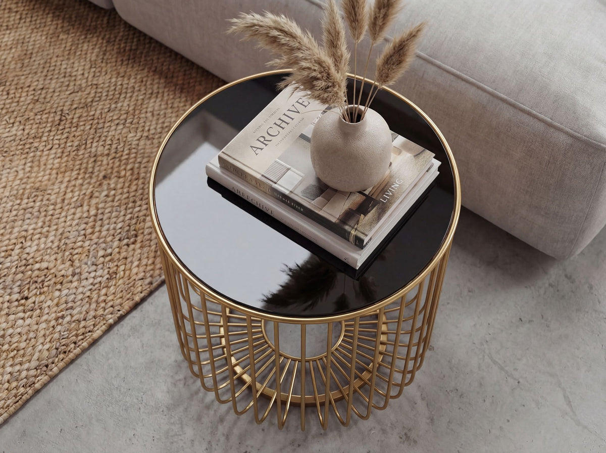 Bijzettafel Glas Metaal 40cm Goud Rond - Moderne Bijzettafel