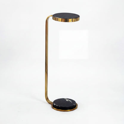 Bijzettafel Metaal met zwart Marmeren Blad 72cm Rond - Design Salontafel Glas C-Vorm