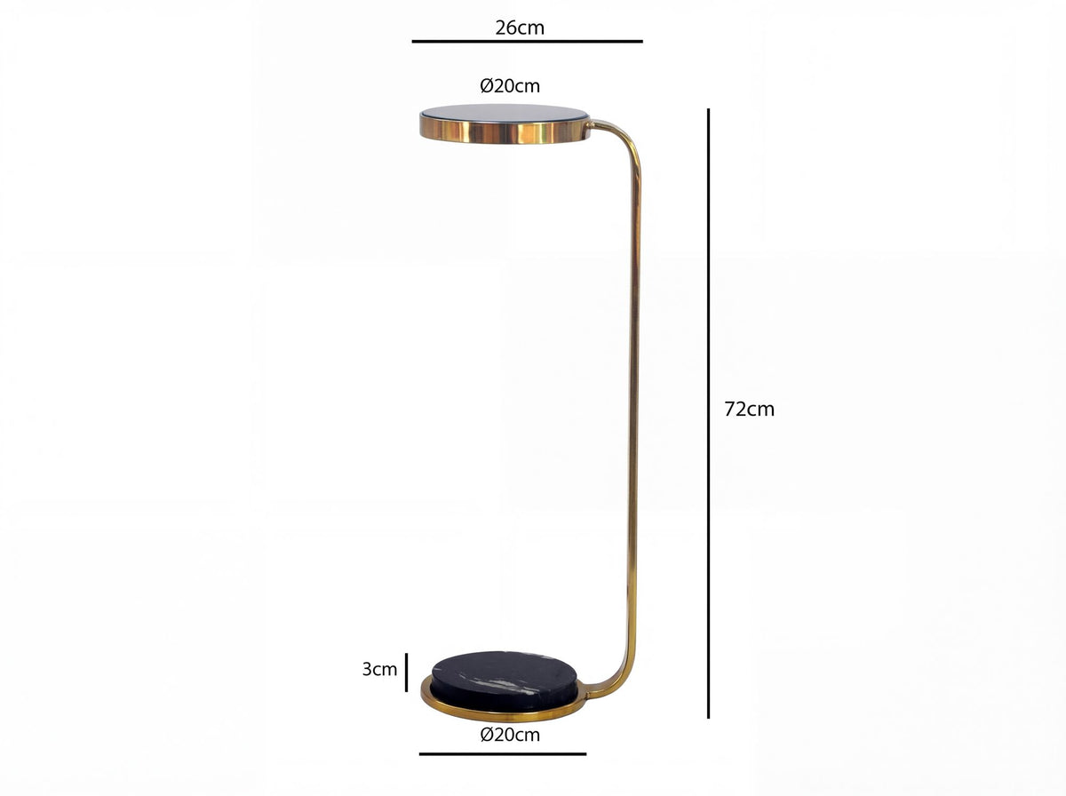 Bijzettafel Metaal met zwart Marmeren Blad 72cm Rond - Design Salontafel Glas C-Vorm